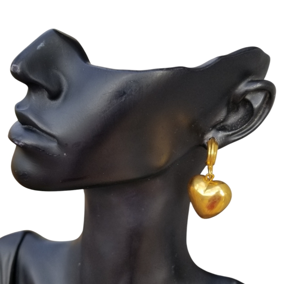 Vintage Gold Heart Drop Earrings